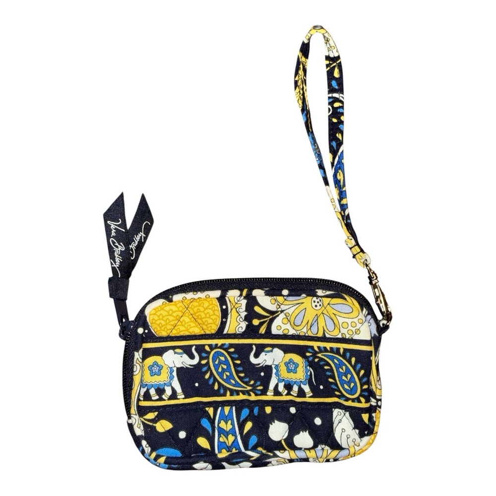 Vera Bradley Ellie Blue Elephant Wristlet Mini Wallet Coin Pouch Zipper Closure